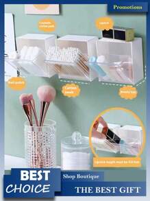 4 szt./3 szt./2 szt./1 szt. Ścienne pudełko do przechowywania czystych wacików, łazienkowy organizer ścienny z klapką bez dziurkowania, pudełko do przechowywania kosmetyków, pudełko do przechowywania biżuterii, plastikowy stojak do przechowywania, używany do organizowania i przechowywania czystych wacików, nici dentystycznej, sznurków do włosów, spinek do włosów, podkładki do makijażu, puszki do pudru, szminki, odpowiednie do domu, akademika, komercyjnego, łazienki, dekoracji pokoju, kolekcji łazienkowej, kolekcji sypialni, pudełko do przechowywania