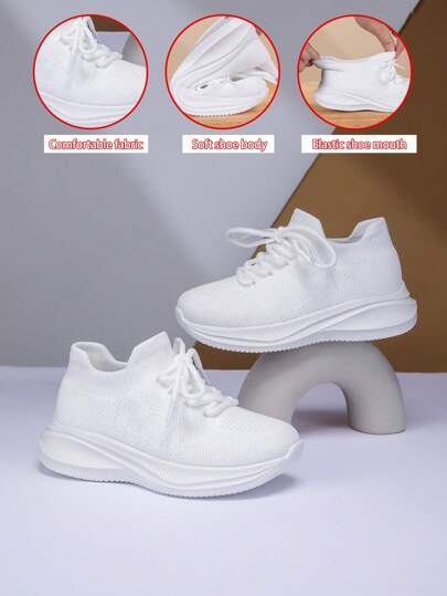 New Comfortable & Soft Mesh Slip-Resistant Lightweight Flexible Sole Lace-Up Sport Shoes For Kids & Teenagers, Suitable For Indoor/Outdoor Walking And Running