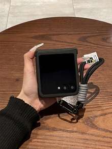 奢华黑色光滑手机壳，带便携手绳，适用于三星 Galaxy Z Flip 5 6 Z Flip6 ZFlip 5 Zflip6 Zflip7 Flip4 Flip3 保护套，手机壳 - 黑色 - 查看 7