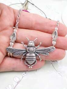 1 件银色金属蜜蜂昆虫动物吊坠项链，适合男士/女士、派对、日常装扮、配饰 - 銀色 - 查看 4
