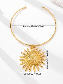 1件超大号夸张太阳脸吊坠项链，女士开口颈链，适合海滩、夏季度假佩戴 - 金色 - 查看 3