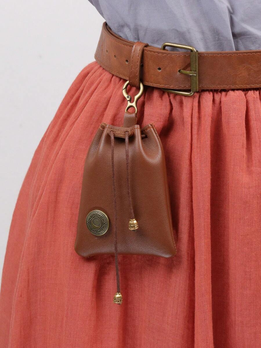 1 件系带 PU 皮革复古储物袋腰包复古腰包中世纪维京零钱包文艺复兴集市 LARP 角色扮演道具 - 彩色 - 查看 1