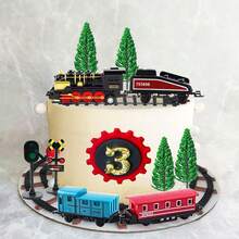 ROARING GOOD TIME Train Cake Decorations Mini Train Traffic Track Railway Cake Decorations For Boys Kids Steam Train Theme Birthday Party Supplies - 彩色 - 查看 2