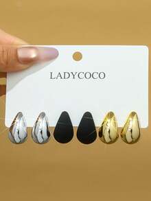 LADYCOCO 3 Pairs Elegant & Unique Gold, Black, Silver Water Drop Earrings Set, Suitable For Women's Daily Wear, Dates, Parties - 3 Color Set - View 5