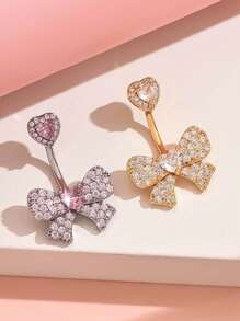 1 pieza Anillo de ombligo de joyería para perforación con lazo en color plata, dorado y rosa, de acero inoxidable con colgante flotante en forma de lazo, joyería corporal sexy para verano y playa, accesorio de joyas de ombligo