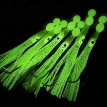 6pcs/ Set Luminous Squid String Lure Hooks, Glow Trolling Octopus Squid Skirt Bait