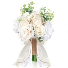Bridesmaid & Bride Bouquet, Ivory Corsage & Boutonniere, White Wedding Flower Accessories, Church Party Decor, Prom Set, Floral Decor