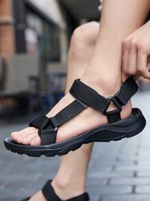 Men's Casual Fabric Sandals, Anti-Skid Hook & Loop Fastener Summer Beach Sandals For Outdoor Walking