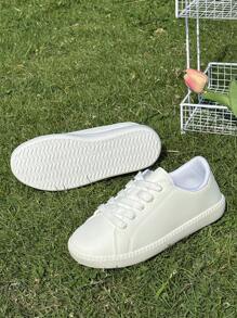 1 Pair Unisex PU Leather Lace-Up Classic Student Sneakers, Thick Non-Slip Durable Soft Bottom Casual Flat Sports Shoes, Suitable For All Seasons