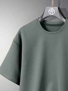 Men's Fashion Solid Color Short Sleeve T-Shirt & Shorts Set, Cozy Outfits - Grey - View 4