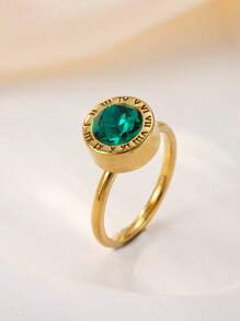 1 pieza Anillo de acero inoxidable chapado en oro de 18k con diamantes para mujer, accesorio elegante y de moda adecuado para uso diario, vacaciones, citas, regalo