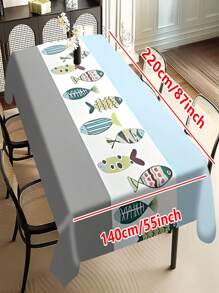 1/20 Stück moderne geometrische Fisch bedruckte Tischdecke, geeignet für Heimdekoration, Picknicks und Feierlichkeiten, Farbschemen in Hellblau und Grau, maschinell hergestelltes Polyesterfasergewebe, Tischtuch für den Esstisch.