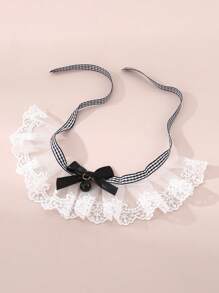 1pc Cute Bow Kitty Princess Style Bib Necklace With Lace Collar And Bell Pendant