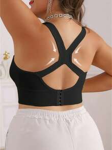 加大码女式高弹力运动文胸，柔软舒适的瑜伽短款上衣，吸湿排汗露背背心，无缝无线运动文胸