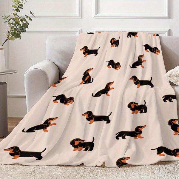 [Soft & Warm] Cozy Dachshund Print Flannel Blanket, 1pc Polyester Soft & Warm Quilted Blanket, Digital Printed For Napping, Camping, Travel, Office, Home Decor, Suitable For All Seasons, Modern Style, Perfect Gift For Dog Lovers
