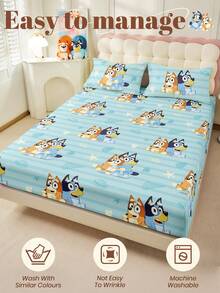 Bluey 1pc  Fitted Sheet, Bedding, Double Bed Sheets Set, Home Decor, Mattress Protector, Bed Cover, Cozy Home Textile, Breathable And Anti-Pilling Mattress Protector, Cartoon Pattern Bed Cover, Cute Home Decoration, Fits For All Size Beds - Dusty Blue - View 7