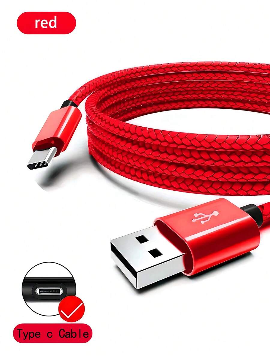 60W USB To Type C Fast Charging Cable, Fast Charge Data Cable Nylon Braided USB A To USB C Charger Cord Compatible With Galaxy S25/S24/S23/S22/S21/S20 Mobile Phone Charger Cable Multicolor Nan - Red - View 1