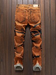 Men's Street Fashion Versatile Casual Embroidered Motorcycle Workwear Straight Jeans - Rust Brown - View 3