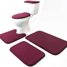 Local Delivery-Madeals Memory Foam Toilet Rug Set 3 Piece And Bathroom Mat With Toilet Lid Cover And Tank Cover Set Black - Burgundy - View 7