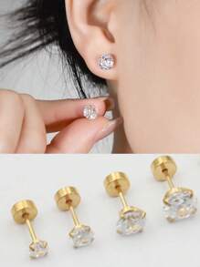 2/8 piezas Aretes con tachas de acero inoxidable hipoalergénico con CZ transparente incrustado, 20G rosca interna Labrete Medusa Conch Trago, 3mm 4mm 5mm 6mm, decoración de joyería de piercing para mujeres y hombres