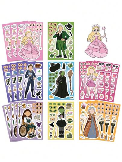 8/16PCS Make A Face Cartoon Wicked Graffiti Sticker Puzzle Sticker Suitable For Laptop Deco Stickers, Baby Shower Party Deco, Tan Stickers, Room Deco Headphones, Car Deco Gift Box Deco, Office Deco Guitar Laptop Luggage DIY Handmade Book Deco Stickers