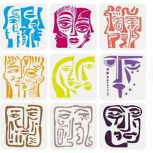 9pcs Abstract Face Painting Templates, 7.9x7.9 Inch Geometric Face Painting Stencils, Abstract Art DIY Decor Templates For Walls, Fabrics, Furniture, Back To School Supplies - White - View 7