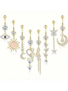 IRONBOX 1Pc Stainless Steel 14G Elegant Evil Eye CZ Navel Ring Hypoallergenic Dangle Belly Button Piercing Jewelry For Women Exquisite Barbell Design With Sparkling Crystals
