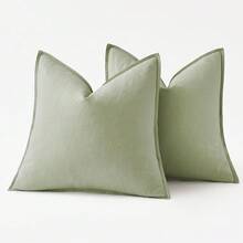 Local Delivery- Decorative Linen Pillow Covers 18x18 Inch Natural Beige ​Boho Farmhouse​ ​Neutral Couch Throw Pillows For Bed Pack Of 2 Accent Outdoor Pillowcase Modern Sofa Cushion Livingroom Home Decor - Light Green - 查看 6