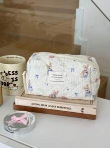 Borsa per il trucco con stampa di coniglio blu a forma di cuore, in tessuto morbido con cerniera, dolce e carino, borsa da toilette per uso domestico, da viaggio e quotidiano per le donne, elementi essenziali da viaggio, vacanza estiva, ritorno a scuola, borsa per la scuola, borsa da viaggio per le donne, borsa da viaggio per il trucco