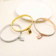 2025 European & American Minimalist Stainless Steel 316L Luxury Lock Bangle Bracelet, Silver/Gold/Rose Gold Color, Elegant Women's Fashion Jewelry Gifts For Girlfriend, Friends, Family, Teachers, Parents, Premium Fashion Accessories