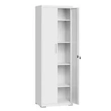 Meuble de Rangement Bureau, en Acier, Placard, 5 Niveaux, 40 x 60 x 180 / 40 x 80 x 180 cm, Doubles Portes, Serrure, Armoire à Outils, Étagères Réglables, pour Garage, Bureau, Gris Mat - Gris pâle - Voir 2
