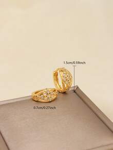 Simple Gold Plated Design Style Earrings Fashion Jewelry For Woman Gifts Inlaid Gems Rhinestone Piercing Small Round Earrings Party Wear Accessories - JH0533 - View 6