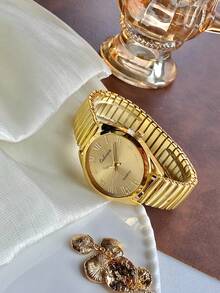 1 件女士时尚优雅金色圆形表盘石英表，适合日常装饰/派对/礼物 - 金色 - 查看 5