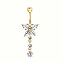 Crystal Butterfly Belly Button Ring Long Pendant Navel Piercing Jewelry