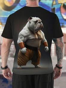 Zero limit Plus Size Men Fighting Dog Print Short Sleeve T-Shirt, Outdoor Sports Casual Running Basketball Football Fitness Tee - Black - View 2