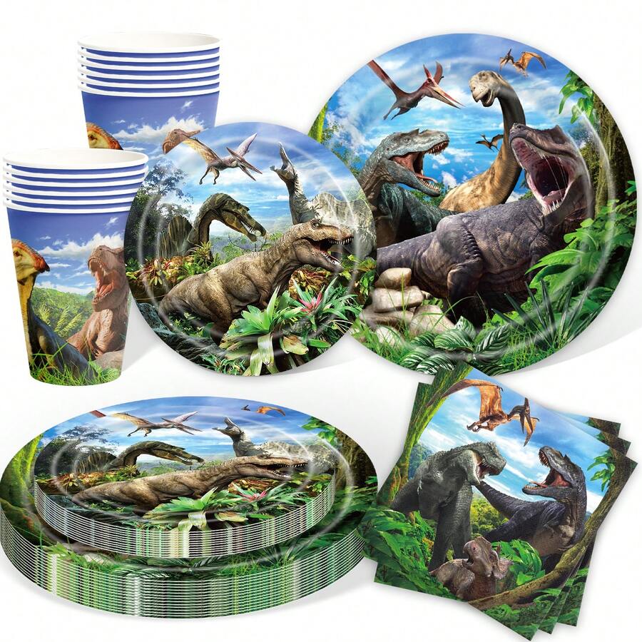 Dinosaur Party Birthday Supplies For Dino World Themed Tableware Set Dinosaur Park Party Decorations Tableware Set Plates Napkin Cups Set