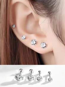2/8 piezas Aretes con tachas de acero inoxidable hipoalergénico con CZ transparente incrustado, 20G rosca interna Labrete Medusa Conch Trago, 3mm 4mm 5mm 6mm, decoración de joyería de piercing para mujeres y hombres