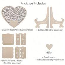 101pcs Heart-Shaped Wooden Guest Book With Gift Box, Rustic Style Wedding Anniversary Memorial Signature Book Instead Of Traditional Guestbook