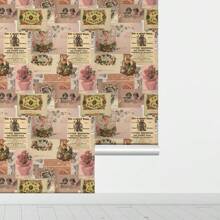 1 Roll Retro Greeting Card Newspaper Self-Adhesive Wallpaper, Newspaper Peel And Stick Wallpaper, Waterproof Living Room Kitchen Bedroom Dormitory Wallpaper, Furniture Refurbishment Wallpaper