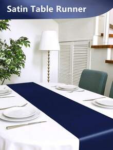 2pcs/5pcs/10pcs Navy Blue Satin Wedding Decoration Table Runners For Hotel Event Birthday Banquet Silk Ribbon Table Flags Party Table Runners - Navy Blue - View 3