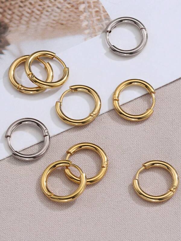 10 Pieces Of Simple And Fashionable Stainless Steel Circle Earring Earrings Are Suitable For Men's And Women's Versatile DIY Earring Earrings Accessories