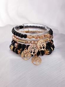 4 peças/Conjunto Boêmio Elegante Delicado Pulseira de Contas Pingente Árvore da Vida Dourada, Adequado para Decorações Diárias de Mulheres, Festas de Aniversário, Viagens
