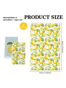 2 Pcs Yellow Plaid And Watercolor Fruit Pattern Kitchen Towels Lemon Print Dish Towels Kitchen Decorative Washing And Drying Dishes