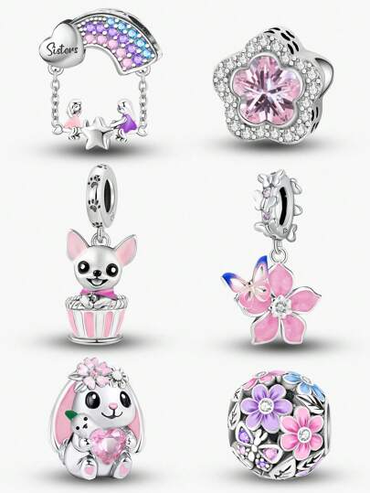 1 st. moderiktiga 925 sterlingsilverblommor med fjärilspärlor, berlocker, passar för kvinnor, armband, gör-det-själv-smyckestillverkning och matchande smyckedekoration för flickor.