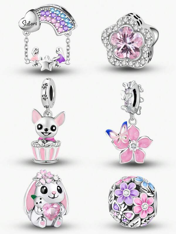 1Pc Fashionable 925 Sterling Silver Flower Butterfly Beads Charms Fit For Women Bracelets Bangles DIY Jewelry Making And Daily Outfit Matching Jewelry Decoration For Girls