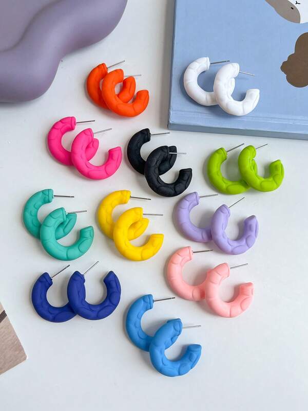 1 Pair Fashionable Acrylic Geometric Asymmetrical C-Shape Earrings For Women