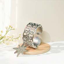 1pc Titanium Steel Open Snowflake Pendant Ring, Suitable For Daily Wear, Christmas Gift - Yellow Gold - View 6