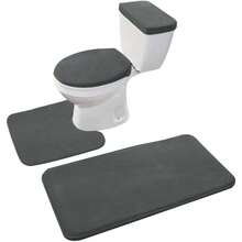 Local Delivery-Madeals Memory Foam Toilet Rug Set 3 Piece And Bathroom Mat With Toilet Lid Cover And Tank Cover Set Black - Carbon Grey - View 1
