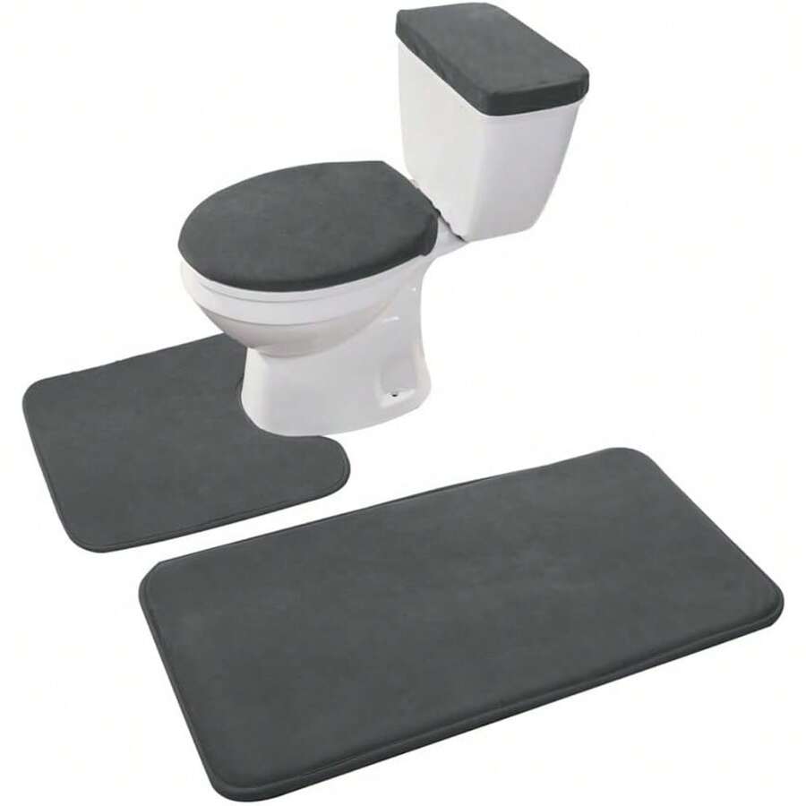 Local Delivery-Madeals Memory Foam Toilet Rug Set 3 Piece And Bathroom Mat With Toilet Lid Cover And Tank Cover Set Black - Carbon Grey - View 1