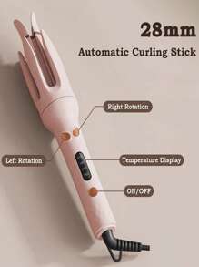 Automatic Curling Iron,Four Temperature Levels Can Be Selected,Rotating Curling Iron,Diameter 28mm, Rotating Curling Wand For Hair Styling, Light Pink